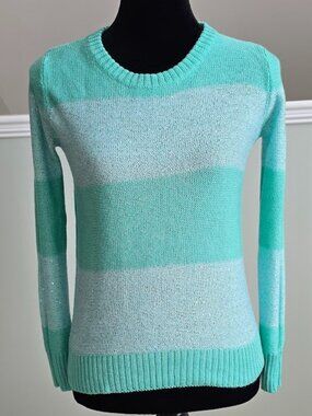 Pim + Larkin Mint Green Sequin Wool Blend Crewneck Pullover Sweater Sz XS